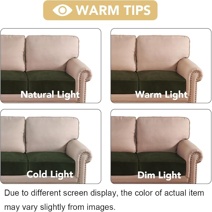 H.VERSAILTEX Velvet Stretch Couch Cushion Cover Plush Cushion Slipcover for Chair Loveseat Sofa Cushion Furniture Protector Seat Cushion Sofa Cover (2 Piece Medium Sofa Cushion Covers, Olive) - Image 6