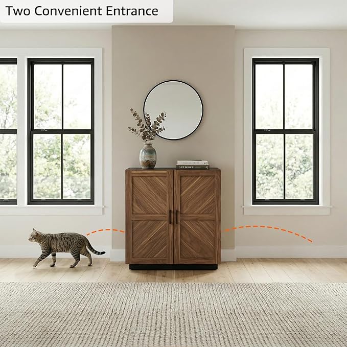 unipaws Cat Litter Box Enclosure for Self-Cleaning & Automatic Litter Boxes | Extra Large Cabinet with Charging Station, Wooden Dog Proof Hidden Cat House for Top Entry Litter Box - Image 4