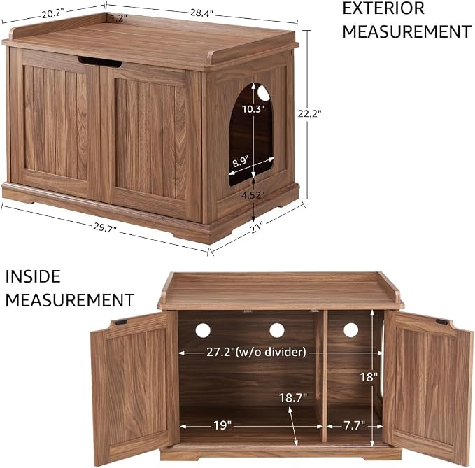 unipaws Cat Litter Box Enclosure Furniture, Hidden Litter Box Cover | Cat Washroom, Cabinet for Large Cat, Dog Proof Cat Litter Boxes, Hideaway Litter Box, Cat House - Image 6