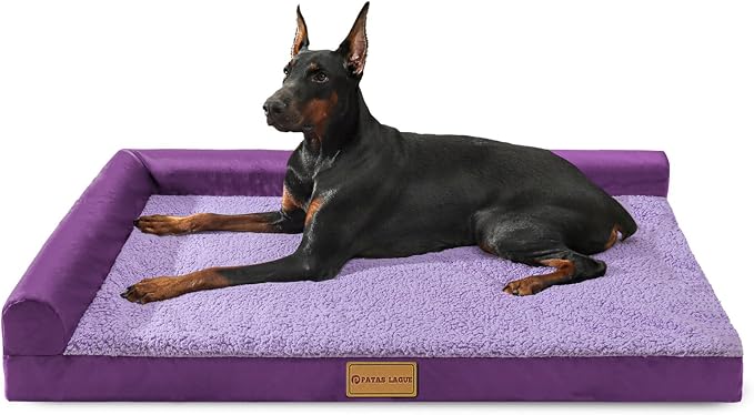 Patas Lague Orthopedic Large Dog Bed Pet Sofa Beds 42''X28''Purple | L Bolster Egg-Crate Foam Dog Couch For Large Sized Dogs, Waterproof Removable Washable Cover, Pet Mat with Nonskid Bottom by PatasLague