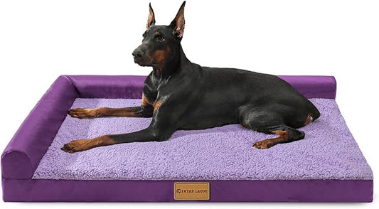 Patas Lague Orthopedic Large Dog Bed Pet Sofa Beds 42''X28''Purple | L Bolster Egg-Crate Foam Dog Couch For Large Sized Dogs, Waterproof Removable Washable Cover, Pet Mat with Nonskid Bottom by PatasLague