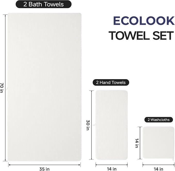ecolook Microfiber Large Bath Towel Set of 6, Soft & Highly Absorbent,Beige | 2 Oversized Bath Towels (35"x70"), 2 Hand & 2 Washcloths | Quick Dry, Low Lint Towels for Bathroom, Spa, Gym, Hotel & Travel - Image 3