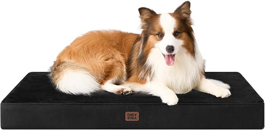 EHEYCIGA Large Memory Foam Dog Crate Bed Washable, 35x23Inch, Black | High Density Egg Crate Foam, Waterproof Liner, Removable Easy Clean Cover, Non-Slip Bottom, Fits Crate, Floor and Sofa by EHEYCIGA