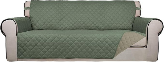 PureFit Reversible Quilted Sofa Cover Dog Couch Covers for Sofa, 66 in | Greyish Green/Beige, Water Resistant Couch Protector, Washable Pet Couch Cover with Non Slip and Elastic Straps For Kids by PureFit