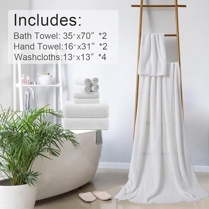 8-Piece White Bath Towels Set,2 Oversized Large Bath Towels Sheet,2 Hand Towels and 4 Washcloths - 600 GSM Soft Luxury Towel Set,Highly Absorbent Quick Dry Towel Collection for Bathroom,Hotel and Spa - Image 5