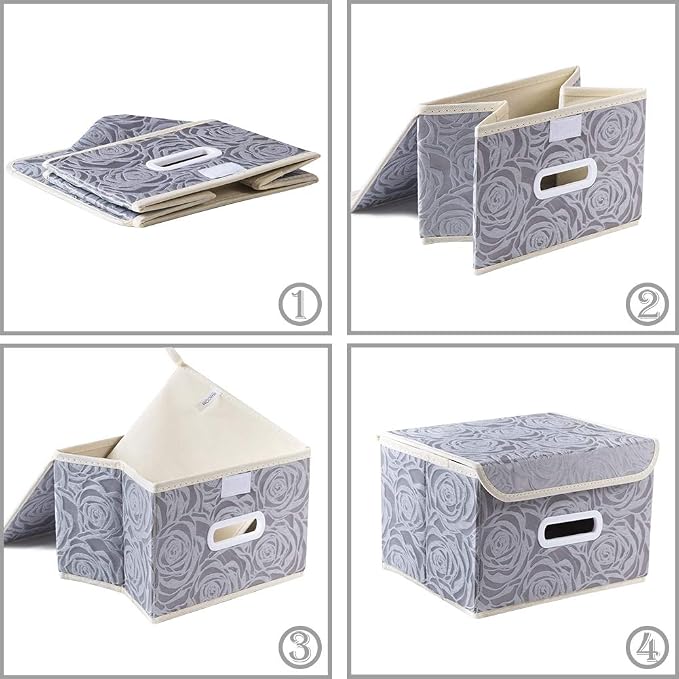 PRANDOM Collapsible Storage Boxes with Lids Fabric Decorative Storage Bins Cubes Organizer Containers Baskets with Cover Handles Divider for Bedroom Closet Living Room 9.8x7.9x6.7 Inch 3 Pack - Image 5