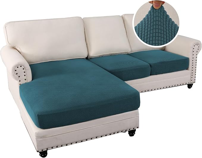 H.VERSAILTEX Sectional Couch Covers 3 Pieces Sofa Seat Cushion Covers L Shape Separate Cushion Couch Chaise Cover for Both Left/Right Sectional Couch (Seat Only: 1 Chaise + 2 Sofa, Deep Teal) - Image 2