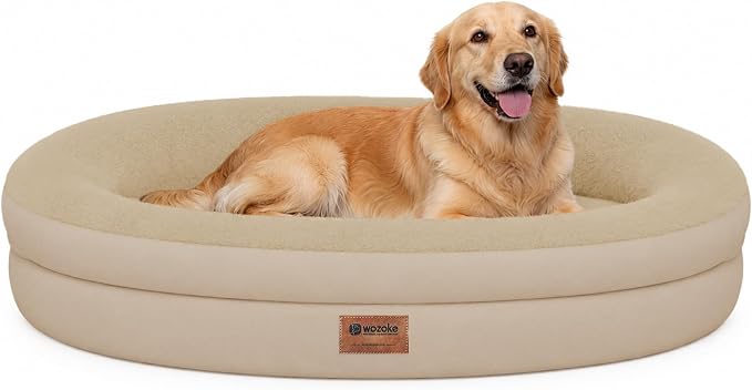 Waterproof Orthopedic Dog Bed for Large Dogs, Light Brown | Supportive Crate Foam Relieves Joint Pressure, 360°Bolsters, Waterproof Inner,Washable Cover, Non-slip Bottom by Wozoke