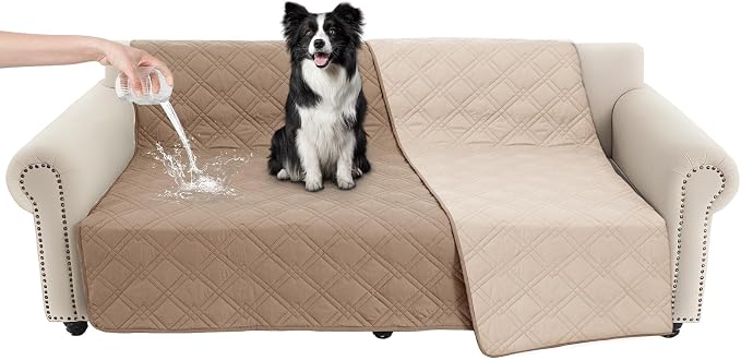 100% Waterproof Dog Bed Cover Pet Blanket 68"x82", 7-Layer Reversible Washable Bed Mat for Furniture Couch Sofa Car (Taupe+Apricot) by Unknown