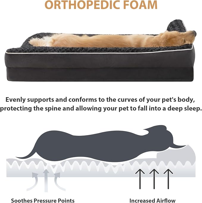 BFPETHOME Orthopedic Dog Bed for Large Size Senior Dogs with Washable Cover | 42x30 Inch. Egg Crate Foam Support, Waterproof Lining, Non-Slip Bottom, Comfy Sleeping Couch Bed for Big & Senior Dogs - Image 3