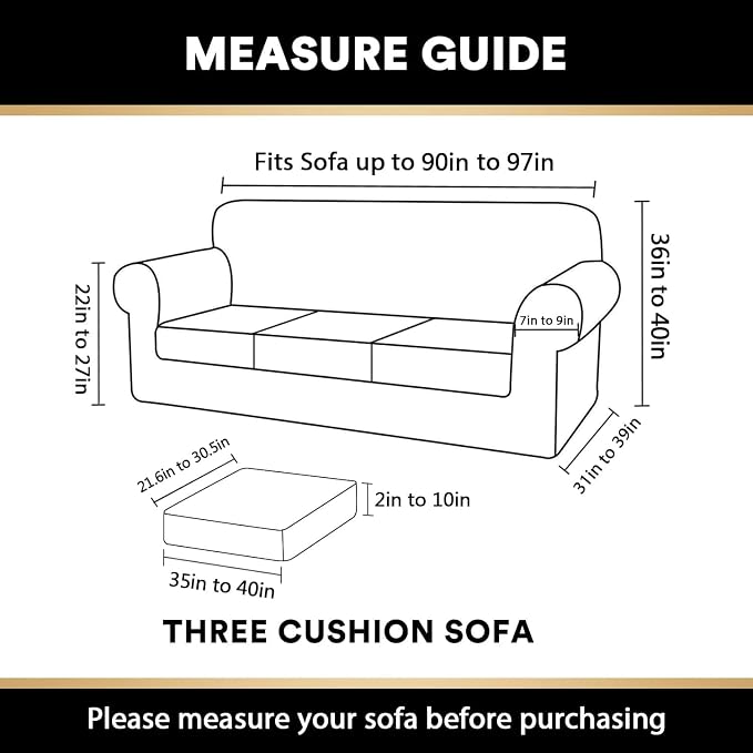 PrinceDeco Velvet Couch Covers for Sofa Soft 4 Pieces Couch Covers for 3 Cushion Couch Sofa Pet Friendly Furniture Protector with Non Slip Elastic Bottom Width Up to 97 Inch (Large Sofas, Brown) - Image 2