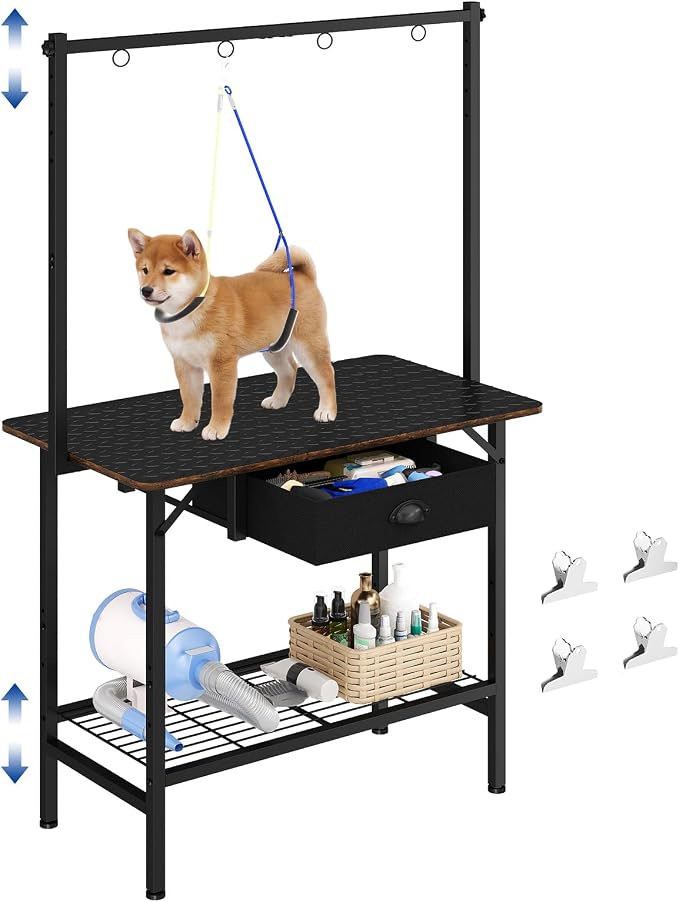 32 Inch Adjustable Dog Grooming Table with Drawer & Non-slip Removable Mat | Pet Grooming Table with Mesh Tray & EVA Protective Lanyard,Professional Grooming Table for small Dogs at Home by Jautokerdar