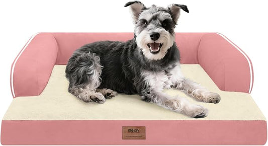 MEKIY Orthopedic Comfy Washable Dog Bed with Bolster for Medium Small Dogs | Pillow Support for Neck Relief, Egg Crate Foam, Skin-Friendly Surface, Waterproof Liner, Anti-Slip Bottom, 28 x 21 Inch by Mekiy