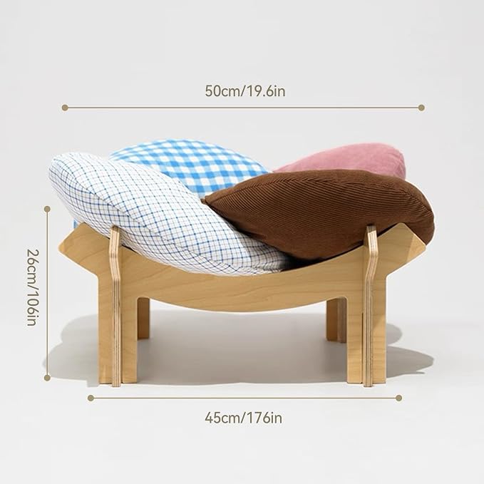 PACHIRA Elevated Cat Bed Wooden, Cat Couch Fluffy, Cat Sofa Flower for Indoor Cats, Raised Cat Bed with Washable Fluffy Cushion and Birch Wood, Cat Chair for Kitty and Puppy, Cat Furniture (Colored) - Image 5