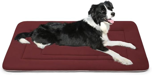 Dog Bed Soft Dog Crate Bed Pad Mat, 36 in Non Slip Bottom Washable Beds for Medium and Large Dogs, Pet Bed Mattress Kennel Pad, Dark Red by JoicyCoDogBeds