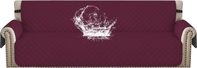 Waterproof Couch Cover for Pets Large, Sofa Covers for 3 Cushion Couch Washable, Non Slip Couch Covers for Dogs with Side Pockets, Quilted Couch Covers (Oversized Sofa, Burgundy) by CYCMACOHOME