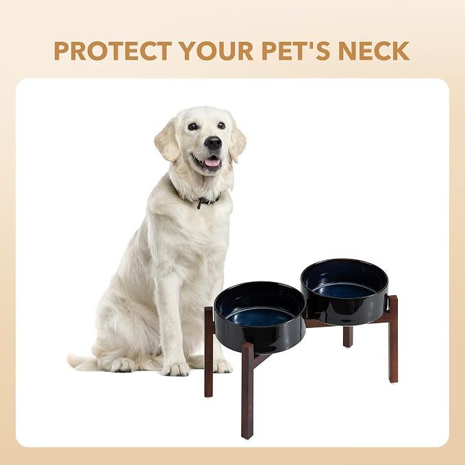 Havniva Elevated Dog Bowls, Ceramic Raised Dog Bowl with Stand | 8.2” Dog Food Bowls Elevated, Dog Food and Water Bowl Set, Non-Slip Acacia Wood Stand, Large Dogs Bowl, 7.6 Cups 60 oz - Image 6