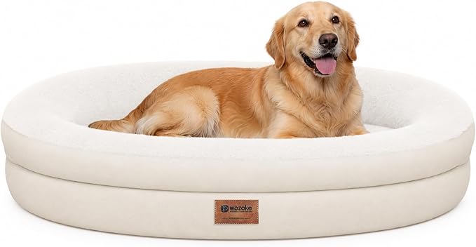 Waterproof Orthopedic Dog Bed for Large Dogs, Light Beige | Supportive Crate Foam Relieves Joint Pressure, 360°Bolsters, Waterproof Inner,Washable Cover, Non-slip Bottom by Wozoke