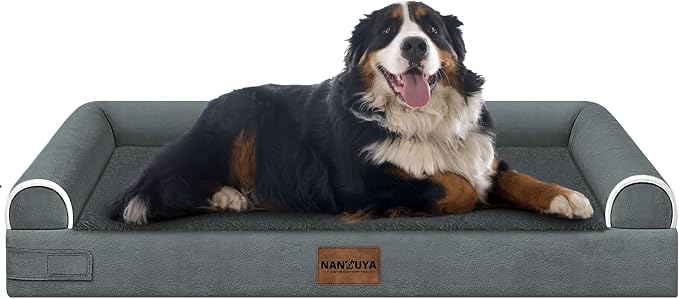 NANUYA Orthopedic Dog Bed for Jumbo Dogs, 53 x 42 Inch, Dark Grey | Egg crate foam for joint support, 3-sided bolster pet sofa, waterproof lining, washable cover, and non-skid base by Nanuya