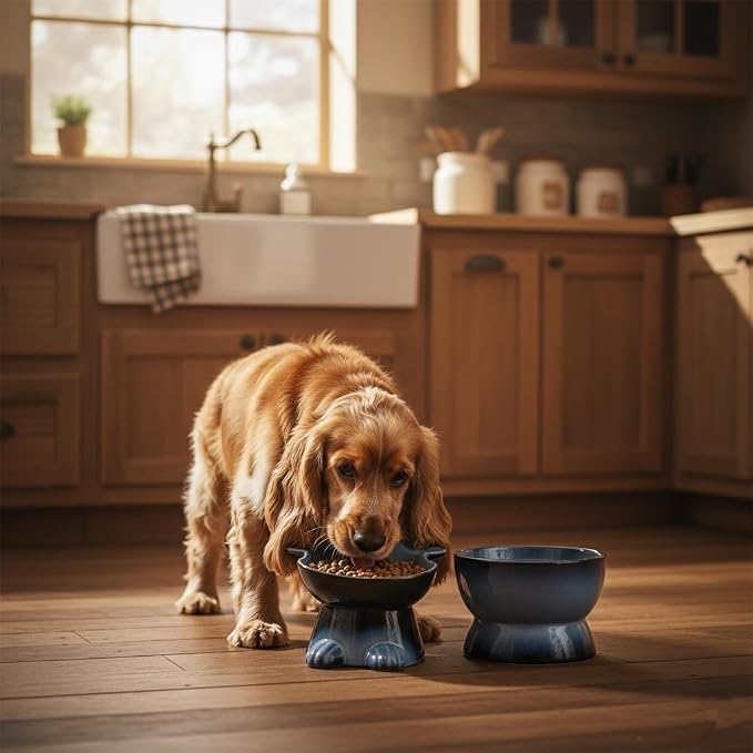 Nihow Dog Food & Water Bowls: Elevated Ceramic Bowls for Medium/Small Dog | Food Safe Raised Puppy Bowls - Gray Pet Bowl for Protecting Pet's Spine (Set of 2) - Image 6