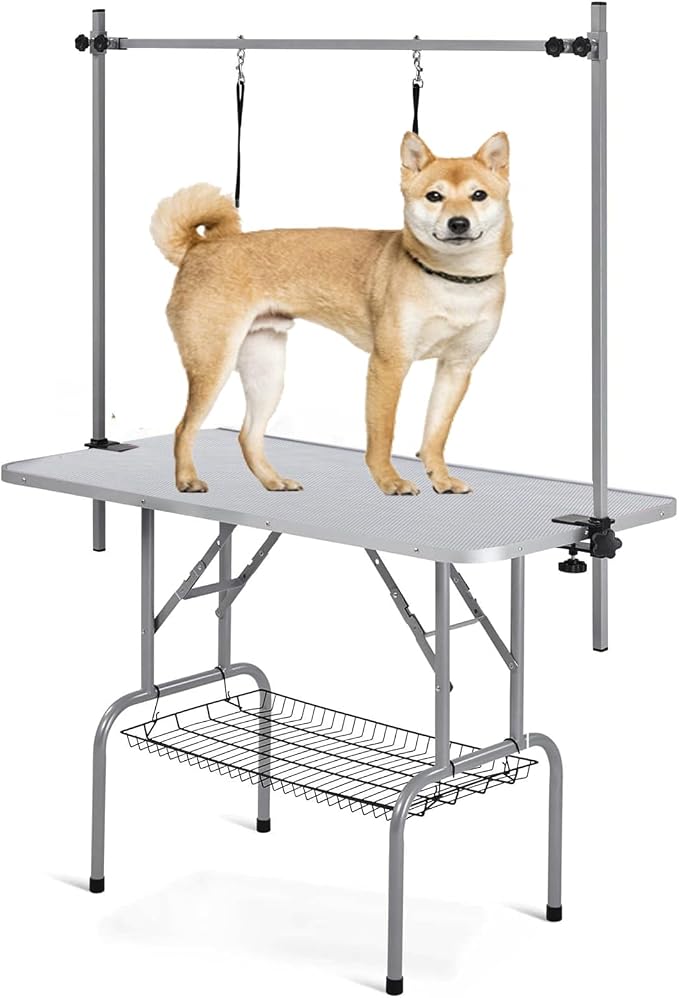 Professional Dog Pet Grooming Table Adjustable Heavy Duty Portable w/Arm & Noose & Mesh Tray (Grey, 36") by Anwick