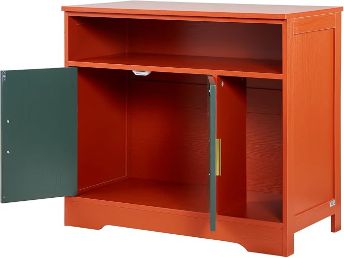 VEVOR Cat Litter Box Enclosure, 31 in Hidden Litter Box Cabinet with Shelf & Storage, Modern Style Indoor Cat Washroom, Wooden Kitty House Furniture End Table, Fit Most Litterboxes, Red & Green - Image 9