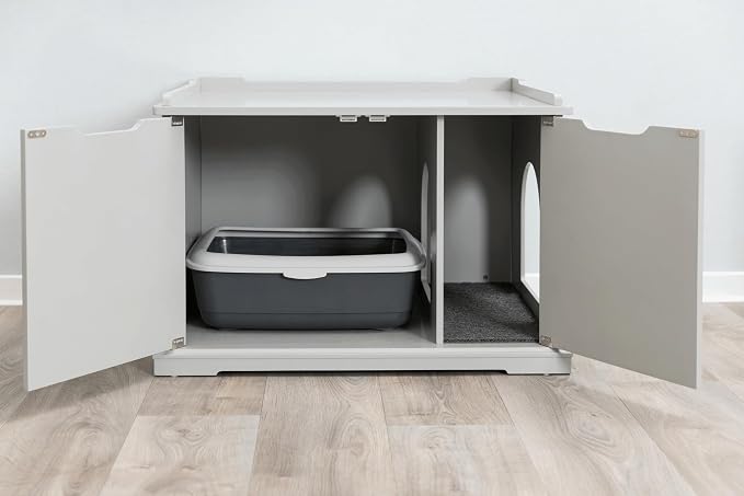 Trixie XL Furniture Litter Box Enclosure (Gray), Hidden Litter Box for Cats with Openings on Either Ends & Large Ventilations Slots, Double Doors for Easy Cleaning, Removable Divider - Image 7