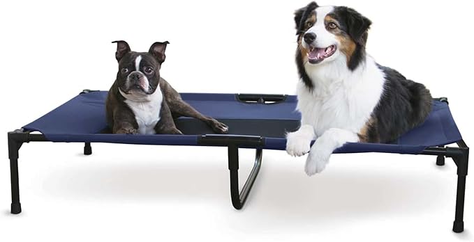 K&H Outdoor Elevated Dog Bed - Cooling Raised Dog Bed for Large & Extra-Large Pets, Breathable Mesh Center Hammock Design, Indoor/Outdoor Washable Cover, Portable Metal Frame, Blue, XL 50x32in by KHPetProducts