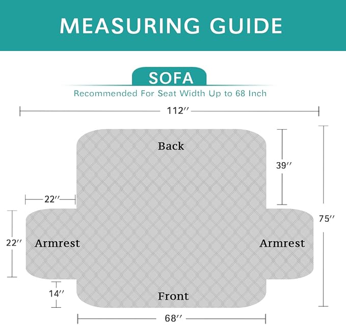 Turquoize 100% Waterproof Couch Covers for Pets Grey Sofa Cover for 3 Cushion Couch, Non-Slip Sofa Slipcover with Elastic Straps Sofa Protector Furniture Cover for Dogs, Sofa 68", Gray - Image 6