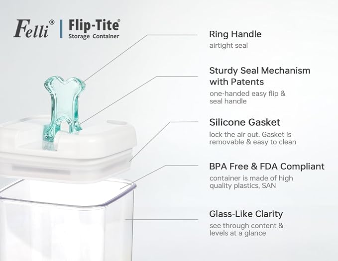 Felli Flip Tite Pet Food Container with Airtight Lids, BPA FREE Acrylic Canister with Paw Bone Fish Flip Top Handles for Cat Dog Kibble Treats Storage, Keep Fresh (Pet Collection Nest-L3pk) - Image 5