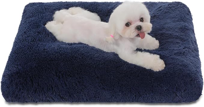 Bedfolks Waterproof Dog Crate Pad, Plush Dog Kennel Bed with Removable Cover, Faux Fur, Washable, 23"x18", Dark Blue by Bedfolks