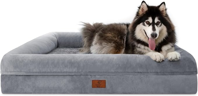 XL Orthopedic Waterprood Dog Bed for Extra Large Size Dogs | 360 Degree Bolster Support, Egg Crate Foam, Waterproof Liner, Non-Slip Bottom, Machine Washable Cover, 45 x 35 Inch by Yiruka