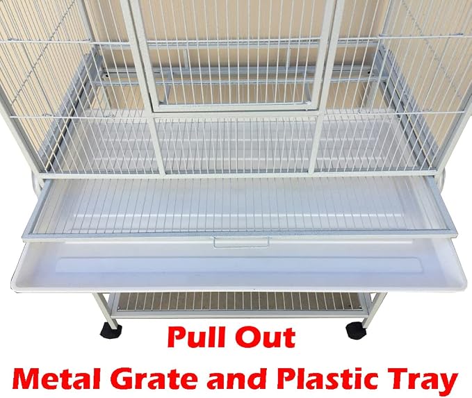 64" Extra Large Wrought Iron Metal Tight 1/2-Inch Bar Spacing Bird Flight Breeder Cage with Side Breeding Nesting Box Doors Easy Clean Pull Out Tray with Removable Rolling Stand - Image 6