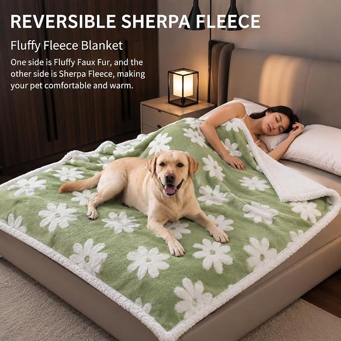 Waterproof Pet Blanket,Dog Bed Covers Couch Sofa Stylish Jacquard Pets Throw Blankets for Puppy Cats Washable Reversible Furniture Protection Covers (Green Flower,XL) - Image 7