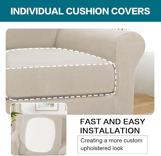 Turquoize 2 Piece Chair Covers Armchair Slipcovers for Living Room Armchair Sofa Cover with Individual Cushion Covers Feature Jacquard Fabric (Chair, Island Fossi) - Image 5