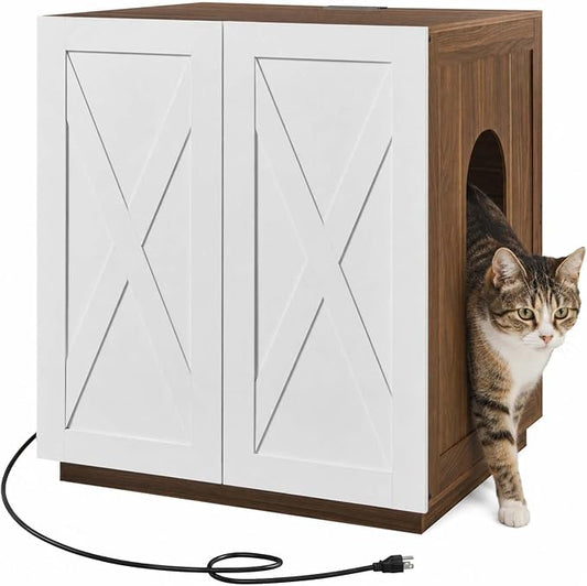 unipaws Cat Litter Box Enclosure for Self-Cleaning & Automatic Litter Boxes | Extra Large Cabinet with Charging Station, Wooden Dog Proof Hidden Cat House for Top Entry Litter Box by unipaws