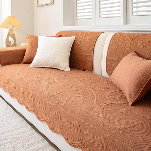 Leaf Floral Cotton Quilted Dog Couch Cover for Sofa Farmhouse Rustic Embroidered Sectional Couch Cover Soft Anti-Slip Sofa Slipcover Furniture Protector for Kids, Pets (Orange,28"x82") by WelcometoXSlive