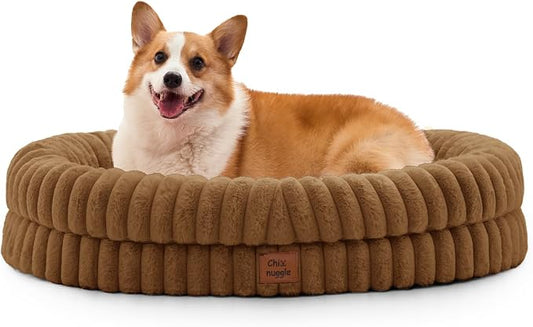 ChiXnuggle Orthopedic Dog Bed, Washable Cover, Faux Fur Bolster Pet Couch | waterproof,egg crate foam,non-slip bottom,for large dogs,brown,35*28*7,dog sofa by SnuggleUpPawsDown
