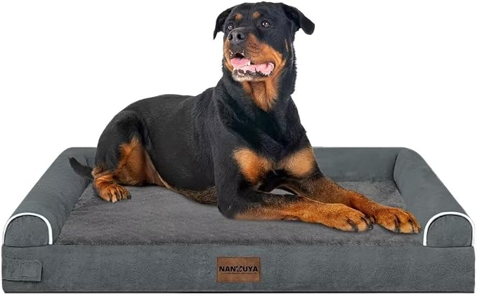 NANUYA Orthopedic Dog Bed for XX-Large Dogs, 44 x 34 Inch, Dark Grey | Egg crate foam for joint support, 3-sided bolster pet sofa, waterproof lining, washable cover, and non-skid base - Image 8
