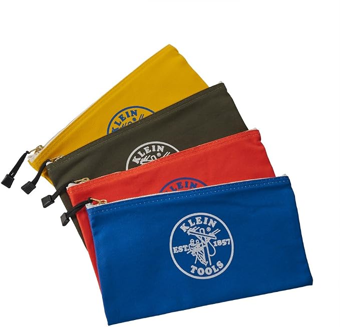 Klein Tools 5140 Canvas Zipper Bag, Tool Pouch, Bank Deposit Utility Bag, 12.5 x 7-Inch, Olive/Orange/Blue/Yellow 4-Pack - Image 2
