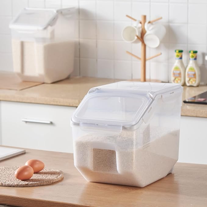 HANAMYA 10 Liter / 20 lbs Rice Storage Container with Measuring Cup, BPA free, For Rice | Grain | Pet Food | Flour, 1 count, Clear - Image 2