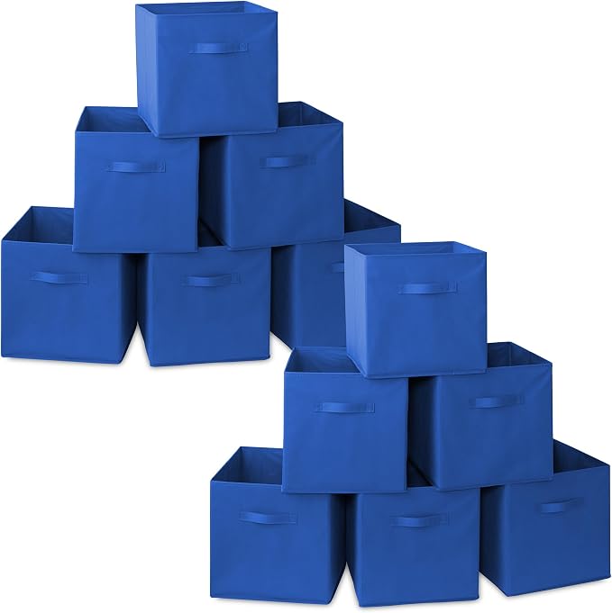 Casafield Set of 12 Collapsible Fabric Cube Storage Bins, Royal Blue - 13" Foldable Cloth Baskets for Shelves, Cubby Organizers & More by Casafield