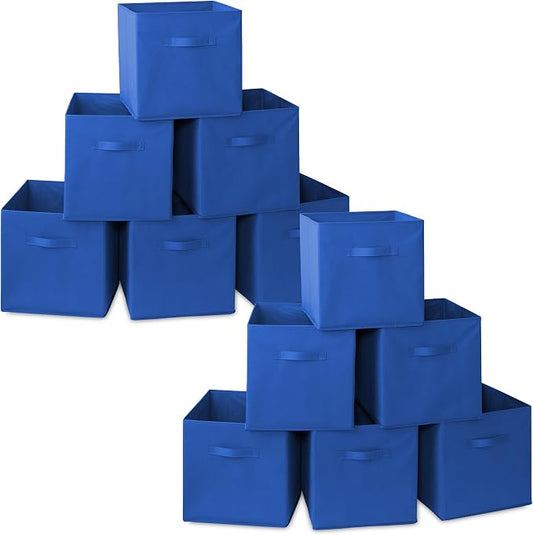 Casafield Set of 12 Collapsible Fabric Cube Storage Bins, Royal Blue - 13" Foldable Cloth Baskets for Shelves, Cubby Organizers & More by Casafield