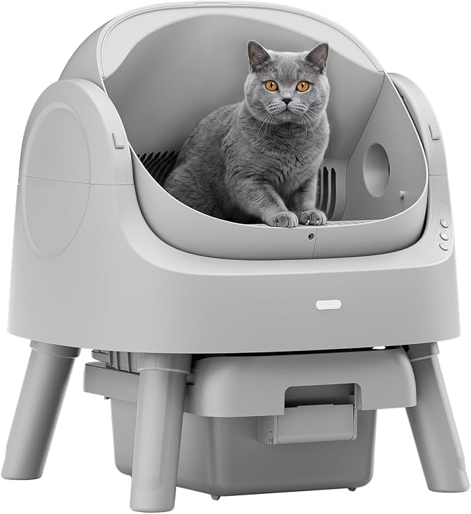 Mimfam Automatic Self Cleaning Litter Box, with 4 Pairs Infrared Senor, Open-Top Design for Multi-Cat Homes, Comes with Liner Bags and Cat Litter Mat, Grey by Unknown