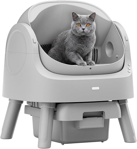 Mimfam Automatic Self Cleaning Litter Box, with 4 Pairs Infrared Senor, Open-Top Design for Multi-Cat Homes, Comes with Liner Bags and Cat Litter Mat, Grey by Unknown
