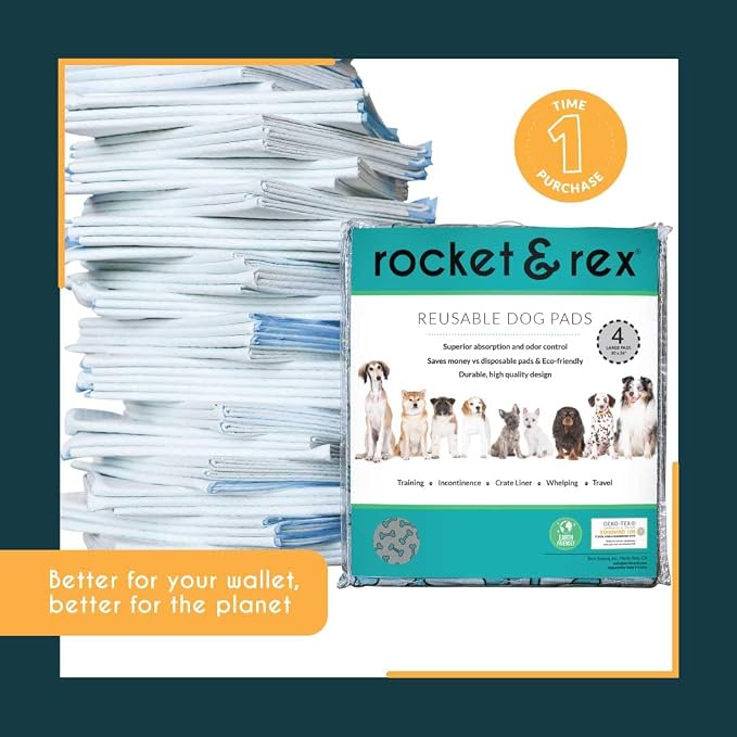 rocket & rex Washable Dog Pee Pads, Leak-Proof (Large, 30x36, 4pk) | For potty training, whelping, crate lining & more. Waterproof, Absorbent, OEKO-TEX certified, chemical-free. - Image 3