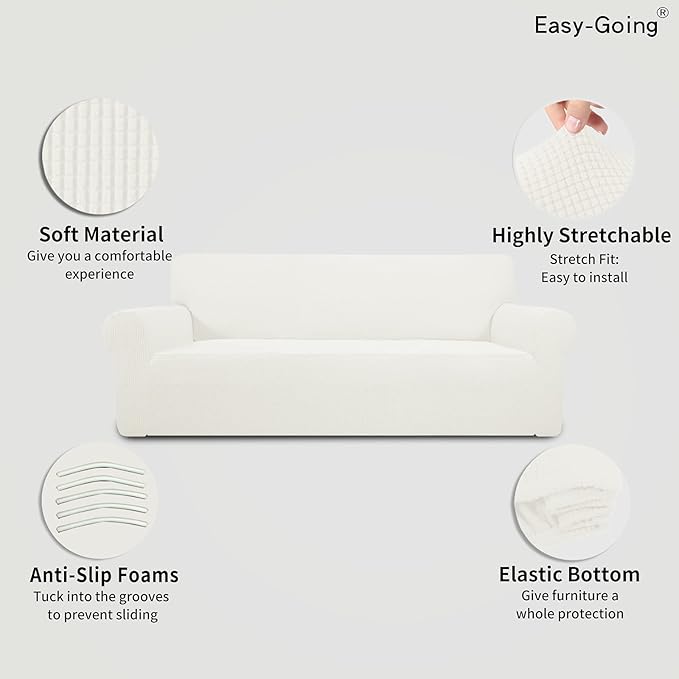 Easy-Going Stretch Oversized Sofa Couch Slipcover Washable Cream | 1-Piece Extra large Sofa Cover Furniture Protector Couch Soft with Bottom for Kids, Polyester Spandex Jacquard - Image 4