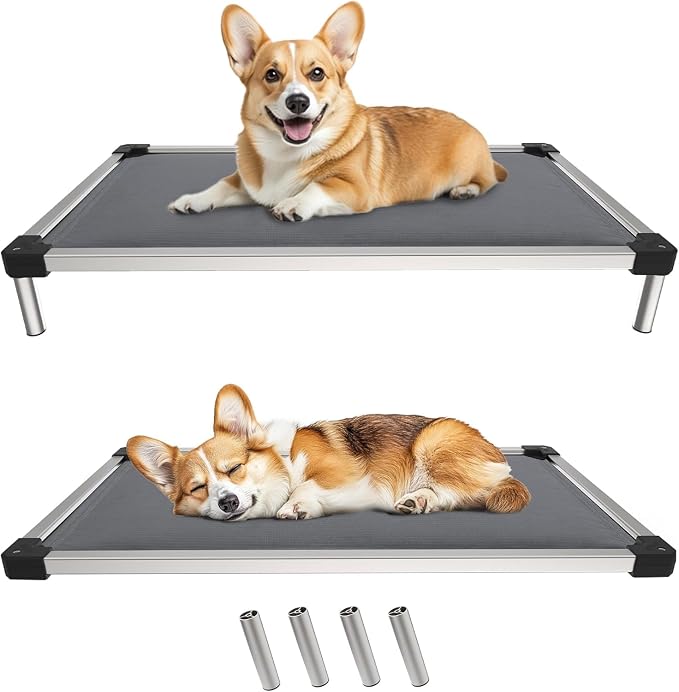 FXW TitanNest Chew-Proof Elevated Dog Bed, Raised Cot for Indoor/Outdoor/Camping Use, Durable & Washable Padded Pet Bed for Medium Dogs, 42.0" L x 27.0" W x 5.0" H, Gray by FXW