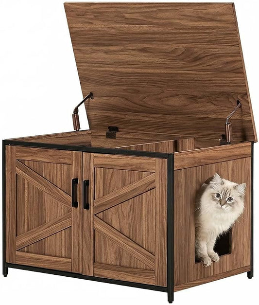 unipaws Top Opening Cat Litter Box Enclosure Furniture, Flip Top Design | XL Extra Large Cat Box, Friendly to Elderly People, High Jumbo Automatic Litter Box Cover Hidden for Large Cat by unipaws