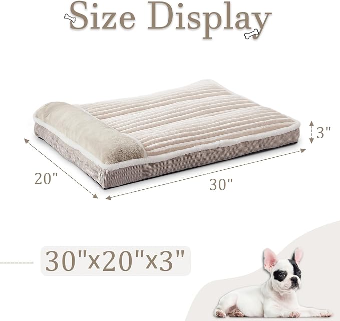 Dog Bed for Large Dogs, Dog Mattress with Pillow for Crate Kennel, Sofa pet Bed, Super Soft pet Bed for Medium, Jumbo, Small Dogs Breeds (Beige, Medium:(30”x20 x3 - Image 3